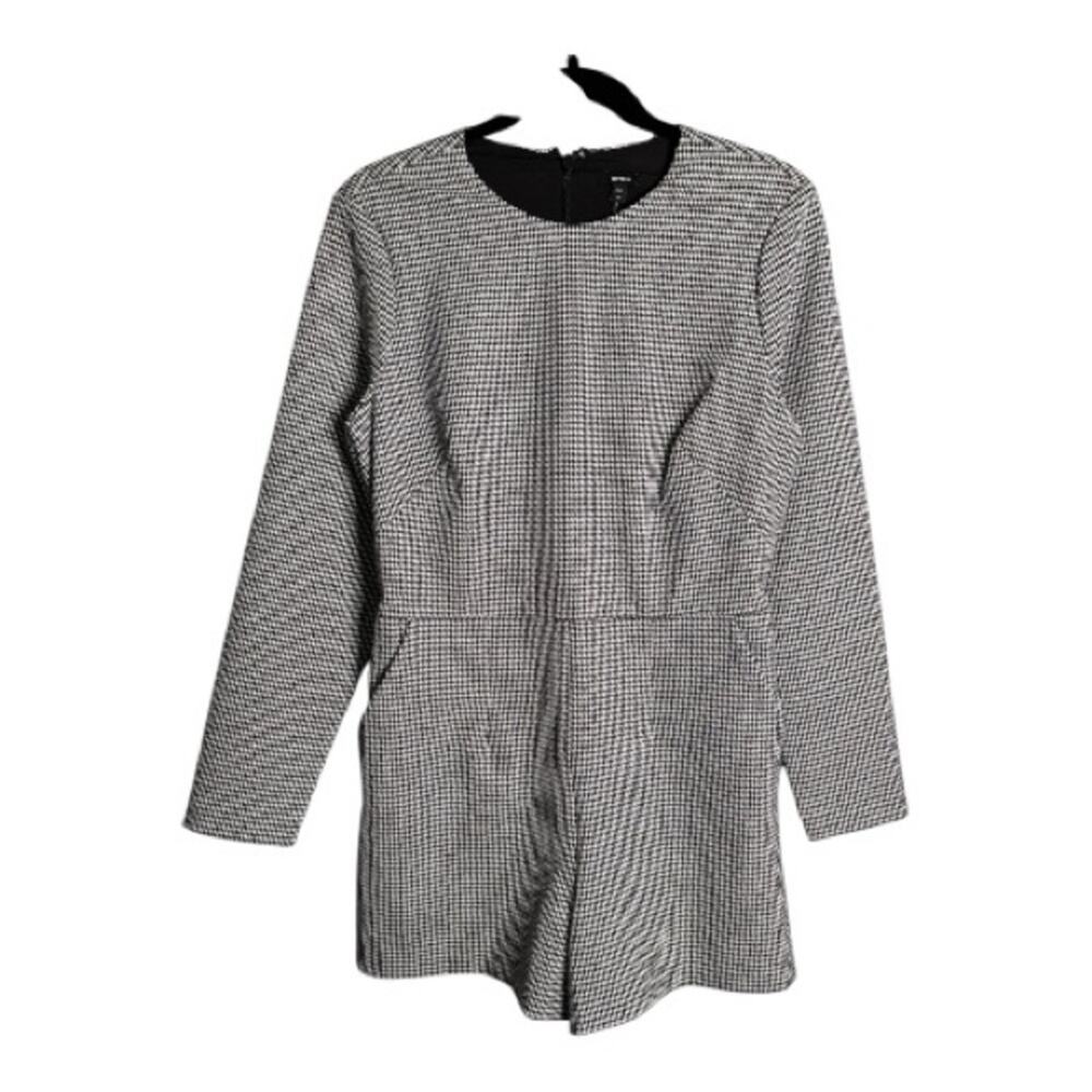 Express Black White Houndstooth Long Sleeve Romper 10